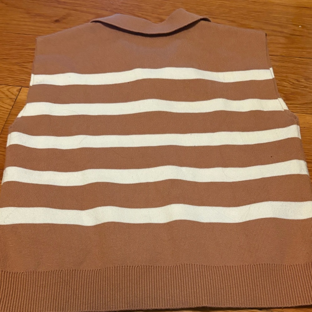 Anthropologie Maeve Collared Sweater Tank Top Striped Tan / White - Picture 4 of 4
